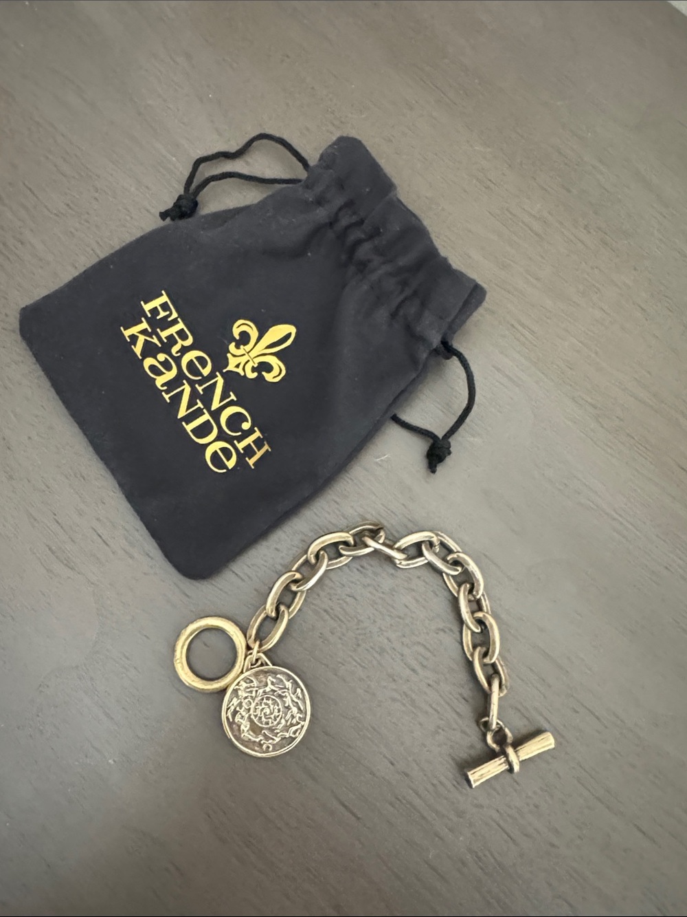 French Kande Brass Tone Charm Toggle Bracelet -
